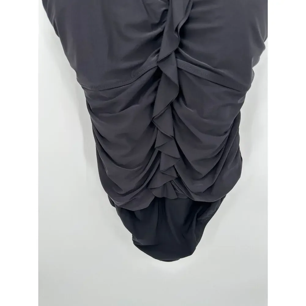 Lands' End Bathing Suit Women 18W Black Ruched One Piece Modest Removable Straps